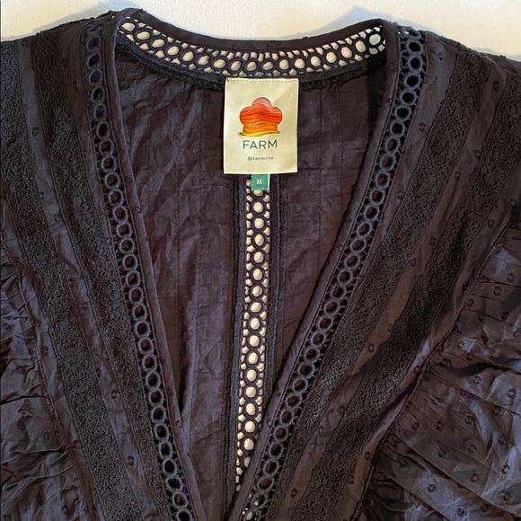 Farm Rio Plunging V-Neck Black Swiss Dot  Ruffled Eyelet Blouse bodysuit Size M - Picture 5 of 16